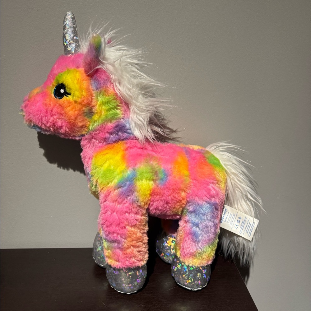 Build A Bear Rainbow Tie Dye Unicorn Glitter Iradescent Hooves Multicolor 17 In